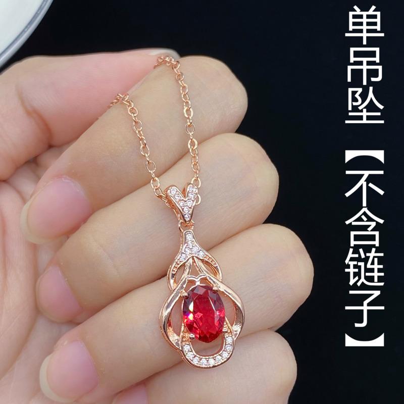 BELLA BOX Fashion Internet Celebrity Live Streaming New Product Simulation Red Tourmaline Oval Garnet Light Luxury Simple Pendant Necklace For Women