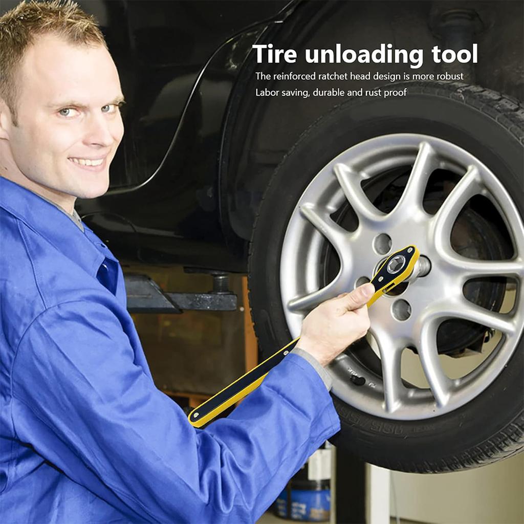 Автоматический гаечный ключ с храповым механизмом для экономии труда, гаечный ключ с длинной ручкой, ручка для вращения вперед и назад на 360°, ключ для колес и шин