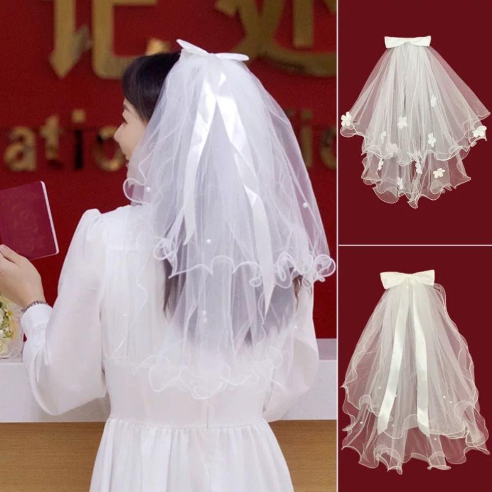 Двухъярусная свадебная фата с кружевной отделкой Женская фата из тюля Новые свадебные аксессуары