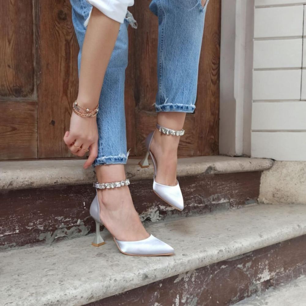 Женская мода зеленый атлас лодыжки камень 9 см шампань каблук с манжетами на каблуке обувь