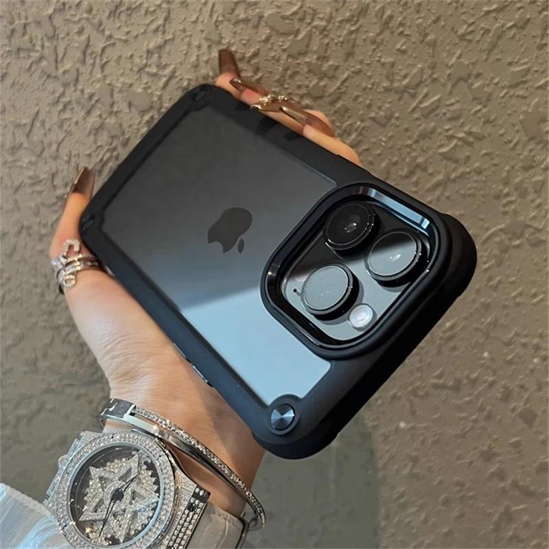 Роскошный прочный ударопрочный чехол для iPhone 16 15 14 13 12 11 Pro Max 16Plus, силиконовый бампер, прозрачная жесткая задняя крышка