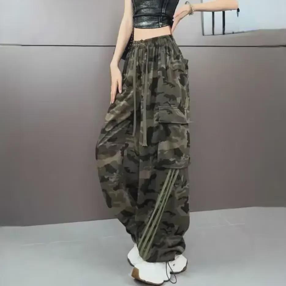 Модные камуфляжные комбинезоны в стиле ретро-хип-хоп для девочек — универсальные, свободные, облегающие повседневные брюки