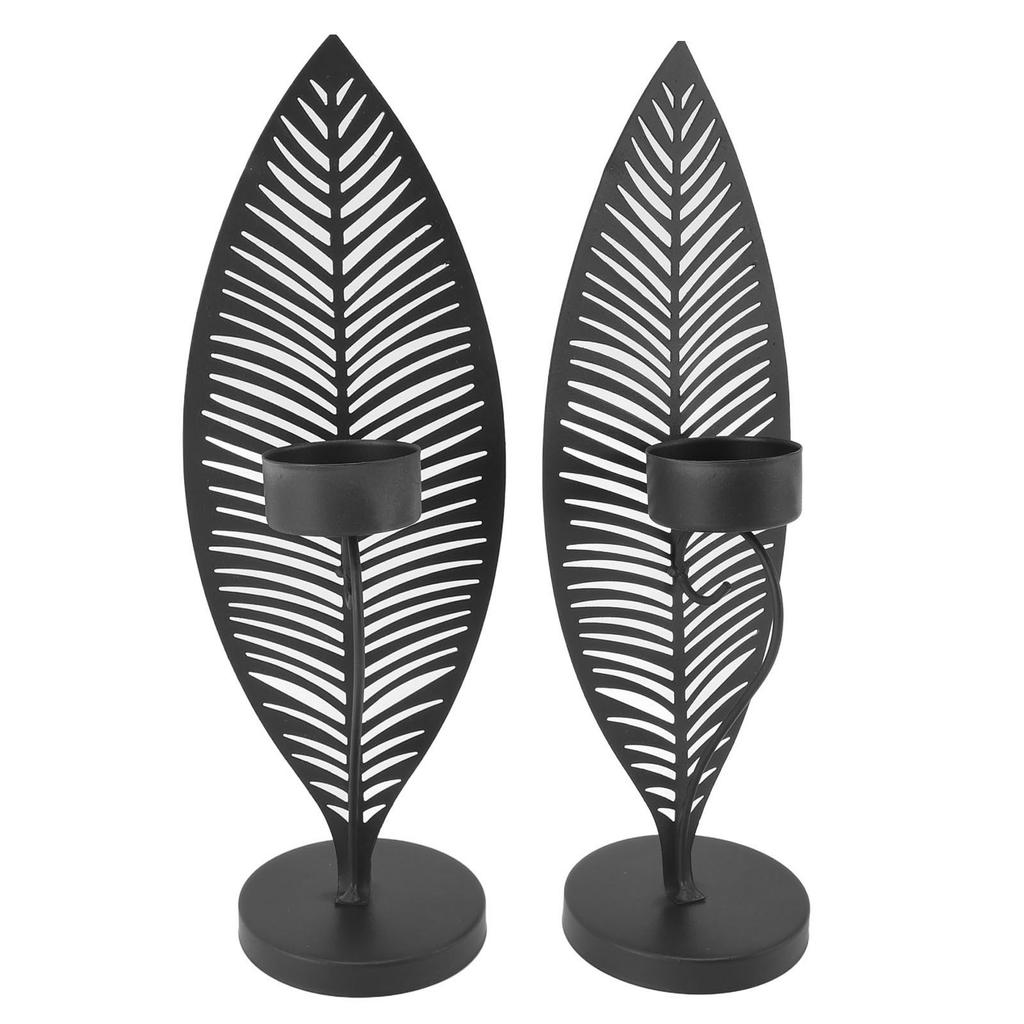 Iron Leaf Candle Holder Minimalist Creative Unique Leaf Shape Candlestick Stand for Dining Room Home Decor Black