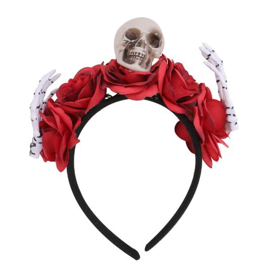 Halloween Flower Headband for Women Gothic Rose Skull Skeleton Hand Headpiece Floral Cosplay Dress-up Accessory for Halloween Parties Events