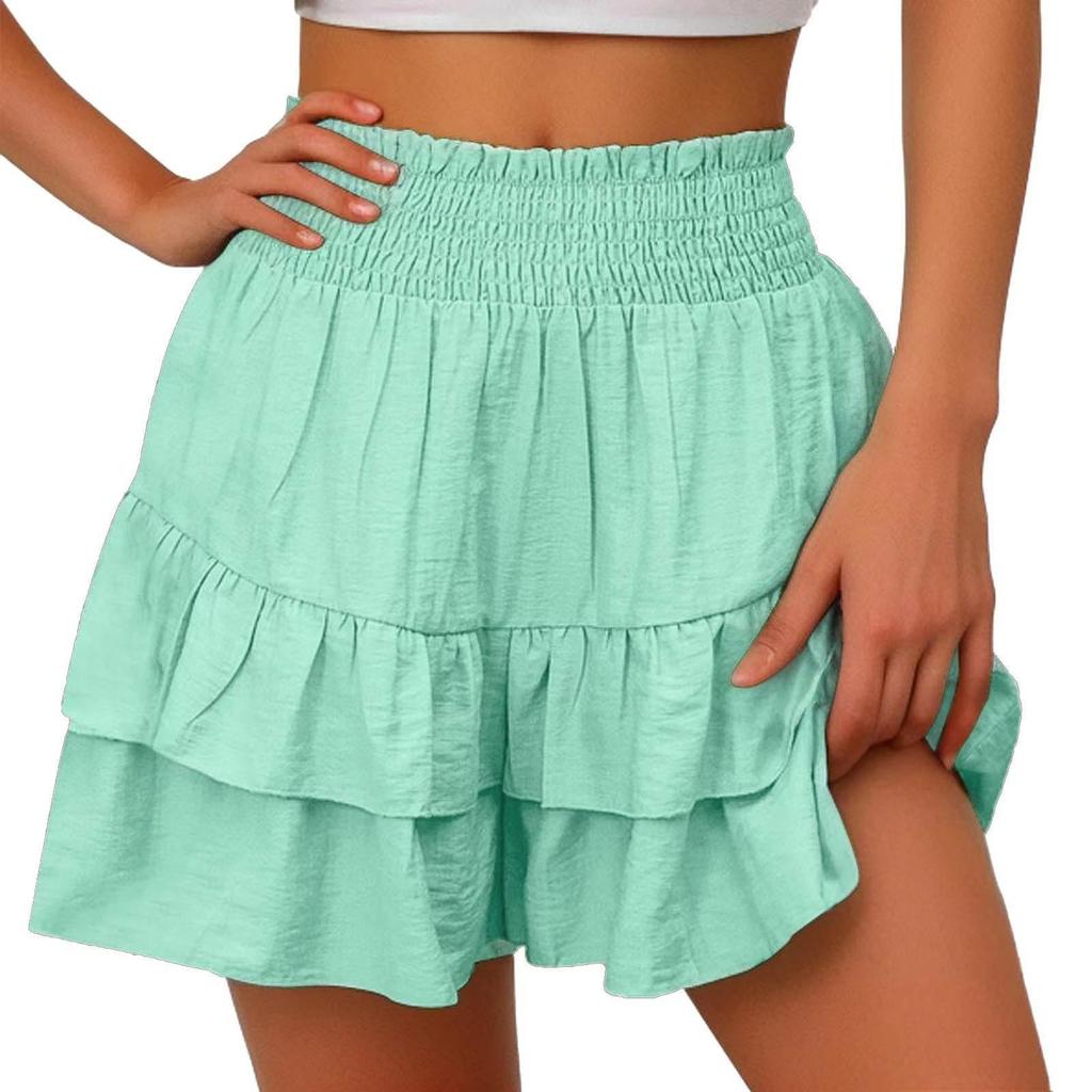 Women's Summer High Waist Ruffle Skirt Cute Flowy Skirt Casual Comfort Wrap Beach Pleated Skirt