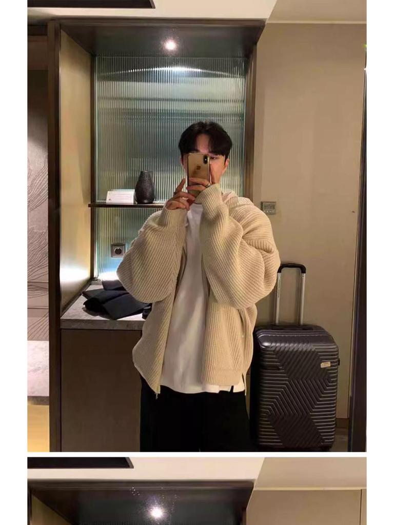 Мужской модный универсальный кардиган-свитер с капюшоном на осень/зиму однотонный