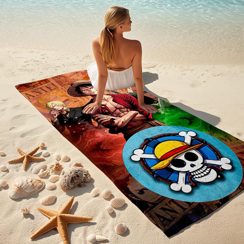 Classic Japanese element cartoon ONE PIECE Monkey D. Luffy beach towel outdoor camping vacation swimming beach towel outdoor absorbent bath towel Y21