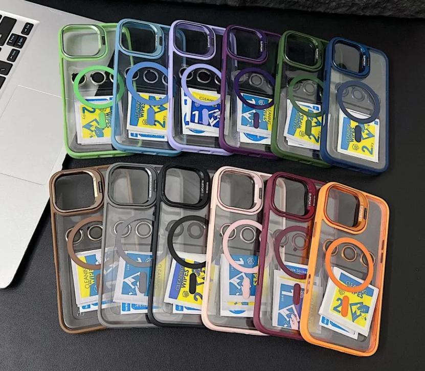 Роскошный магнитный противоударный чехол для телефона iPhone 15 14 13 12 11 16 Pro Max 16 Plus Funda Stand Glass Защитная задняя крышка для объектива