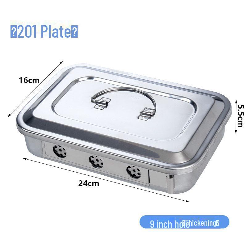 Stainless Steel Disinfection Tray with Holes and Cover, High-Temperature Square Instrument Tray