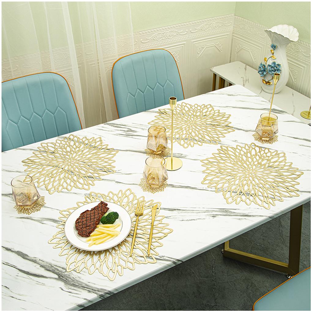 2/6 Pieces Flower Hollow Placemat Lightweight PVC Heat Insulation Pad Anti-scalding Table Mat Portable Dining Mats