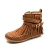 2024 Autumn/Winter Flat Fringe Ankle Boots with Buckle - European & American Style Retro Martin Knight Boots