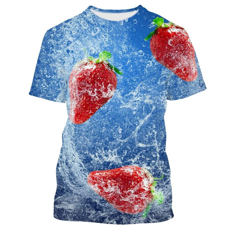 Fresh Fruit Berry Pattern Men's T-shirt Casual Men's Soft Loose Short Sleeved Clothing Fashionable Street Wear Fun Round Neck Tops