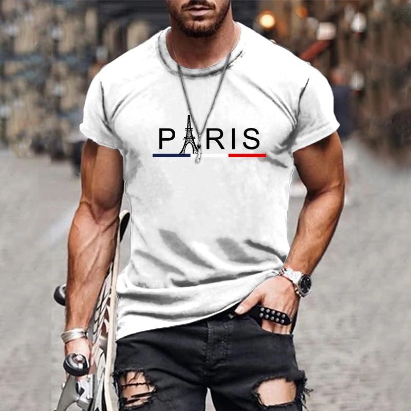 Мужская футболка с 3D принтом Париж, топ с буквенным принтом, забавная футболка, модная повседневная мужская уличная одежда, мужская одежда больших размеров