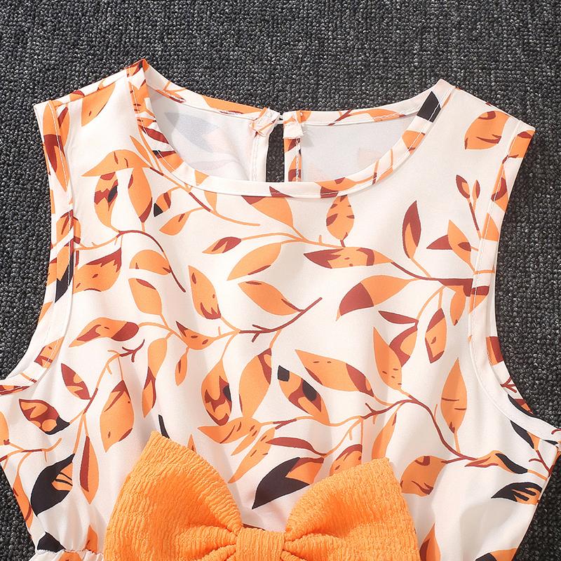 With Girls Longsleeved Printed Jacket Bow Dress Twopiece Sets Kids Colthes