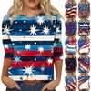 Women's Fashion Casual Seven Sleeve Independence Day Printed Round Neck Top