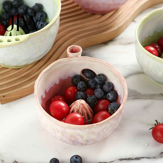 Ergonomic Fruit Washer Ceramic Berry Swirl Washing Bowl, Self Spinning Colander Quick Drainer for Produce with Drain Holes, Kitchen Prep Tool