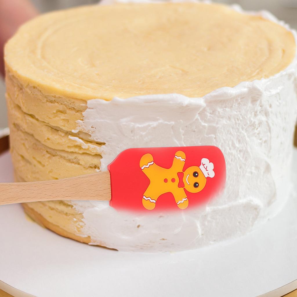 1pcs Christmas Spatula Silicone Wood Handle Gingerbread Pattern Baking Tool Kitchen Gadget For Cake Cream Butter Spreader