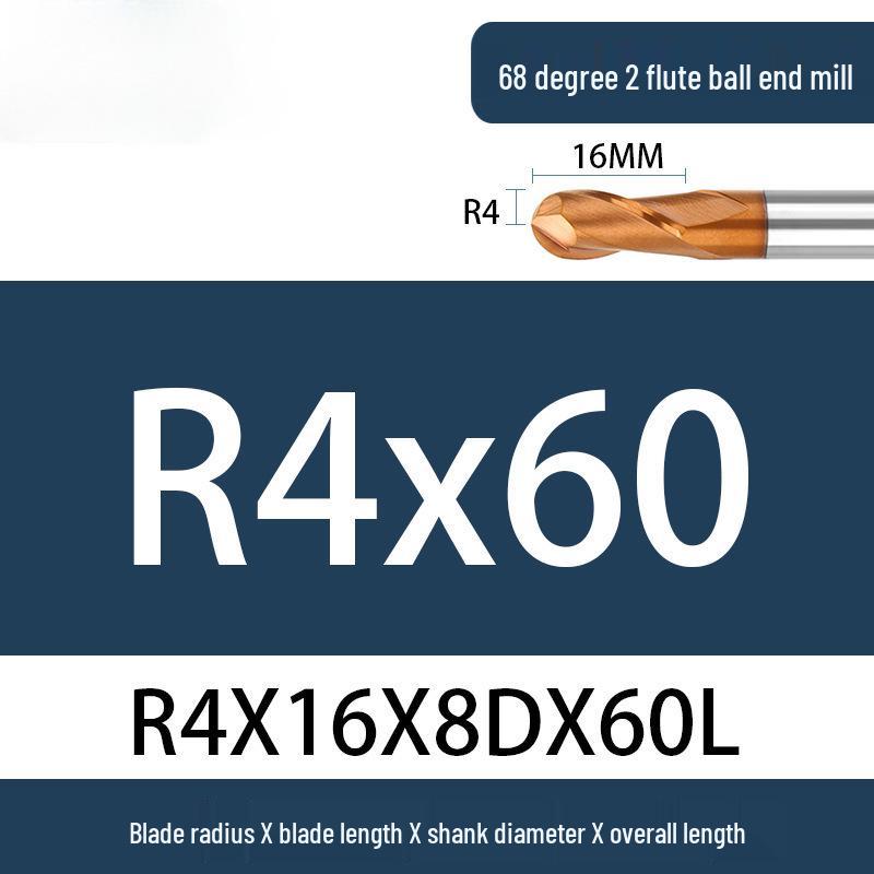 Tungsten Steel Ball Nose End Mill, 68° & 65° CNC Alloy, Extended Reach Cutter