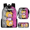 Lankybox Cartoon Pattern Backpack Shoulder Bag Pencil Case Three Set Piece
