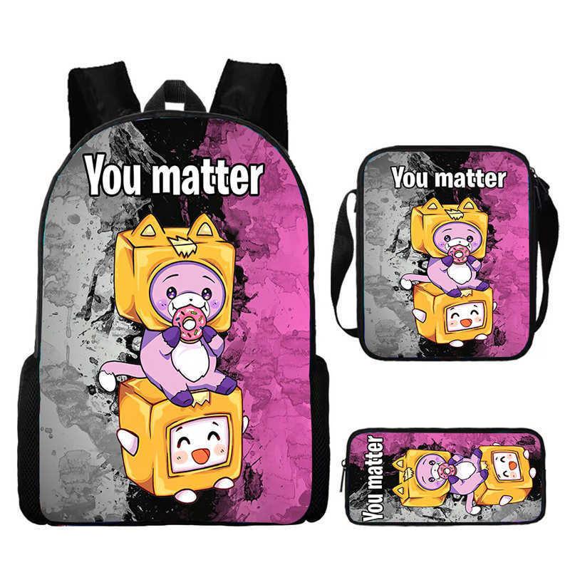 Pattern Cartoon Lankybox Backpack Shoulder Bag Pencil Case Three Piece Set