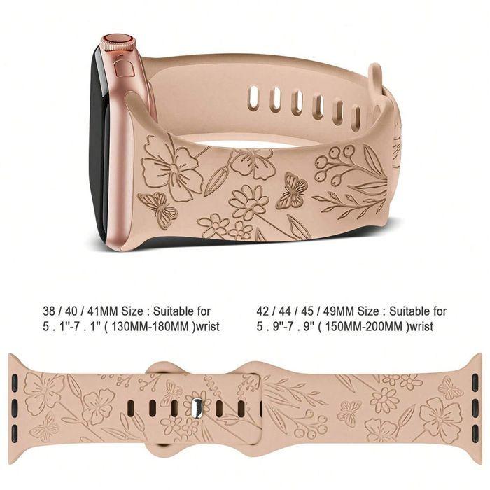 Lot-2 Bracelet pour Apple Watch 38mm-40mm-41mm Series 9 8 SE 7 6 5 4 3 2 1 / Serie 10 (42mm) Silicone Motif Papillon Nude et Rose