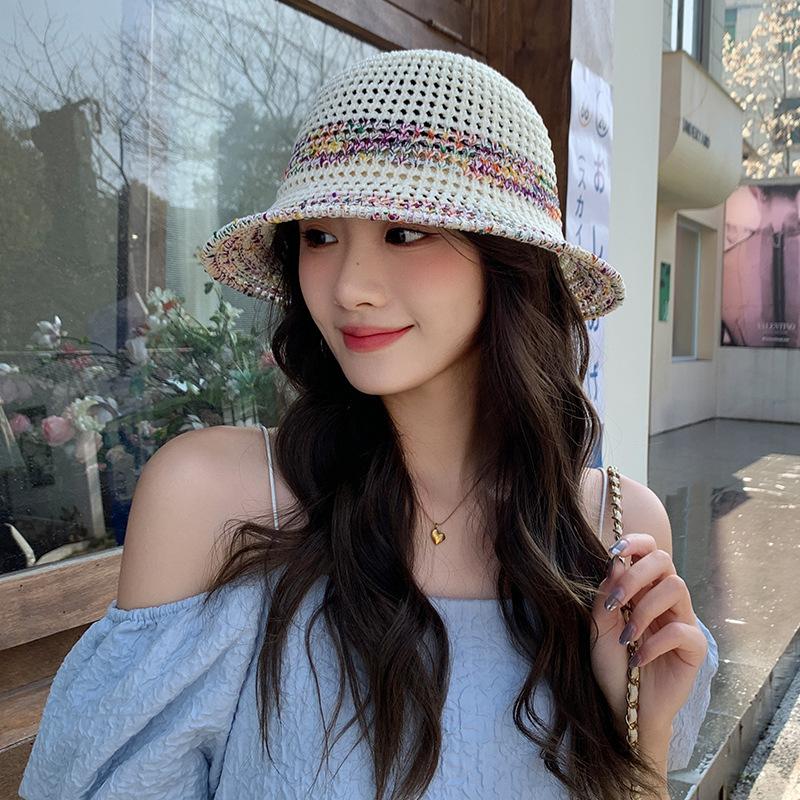 Модная соломенная шляпа в иностранном стиле, лето 2025 года, солнцезащитная шляпа для моря, куполообразная плетеная шляпа для рыбака, показывающая маленькое лицо