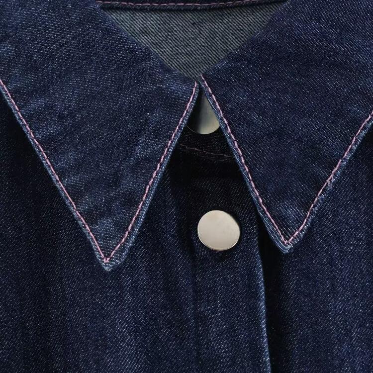 European and American style, wholesale women's clothing lapel sleeveless A-word hem waist denim shirt + bucket trousers