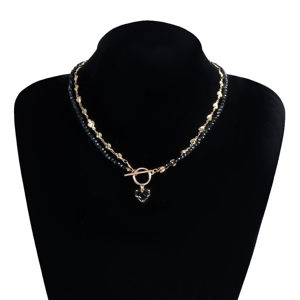 Двухслойное колье-чокер из хрустальных бусин в форме сердца для женщин, подвеска 'Любовь', застежка OT, для вечеринки, бохо-украшения, аксессуары