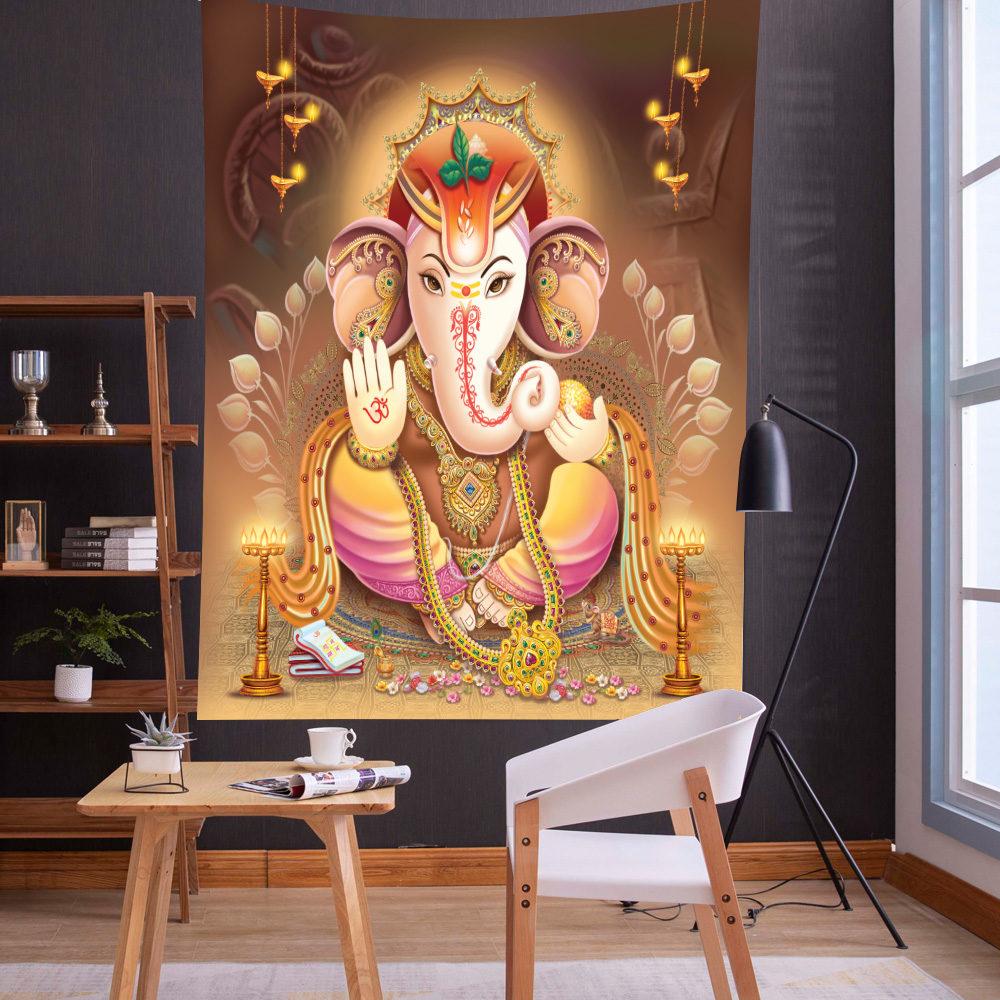 Dieu Ganesha Tapestry Esotericism Colorful Elephant Wall Hanging for Religious Ceremony Hindus for Home Living Room Decoration