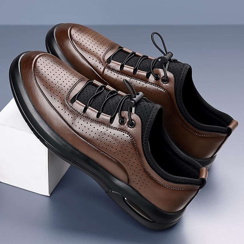 Fashion Quality Soft Sole Anti Slip Sports Leisure Shoes Brand Leather Business Oxford Shoes Summer Breathable Punching Leather Men Shoe