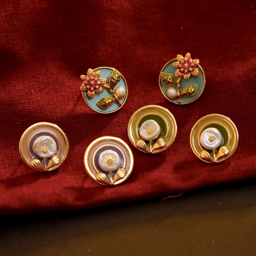 Оригинальные новые серьги с масляной эмалью в китайском стиле с жемчугом-клевером