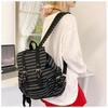 High Quality Korean Style Retro Backpacks Drawstring Design Flat Stripe Bookbags Large Capacity Soft Tote Bags Unisex