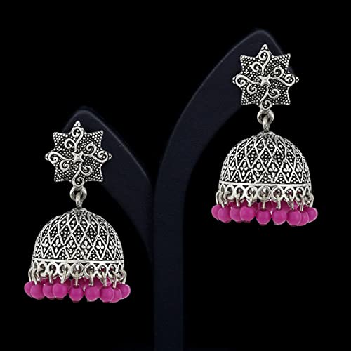 Серьги-подвески Estele из оксидированной посеребренной металлической латуни Jhumki с розовыми бусинами для девочек и женщин