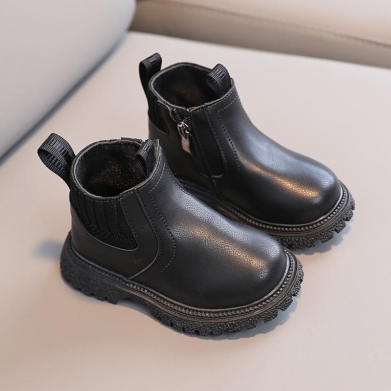 Детские ботинки для мальчиков и девочек, модные детские зимние ботильоны на резиновой подошве, осенне-зимние теплые детские ботинки с боковой молнией