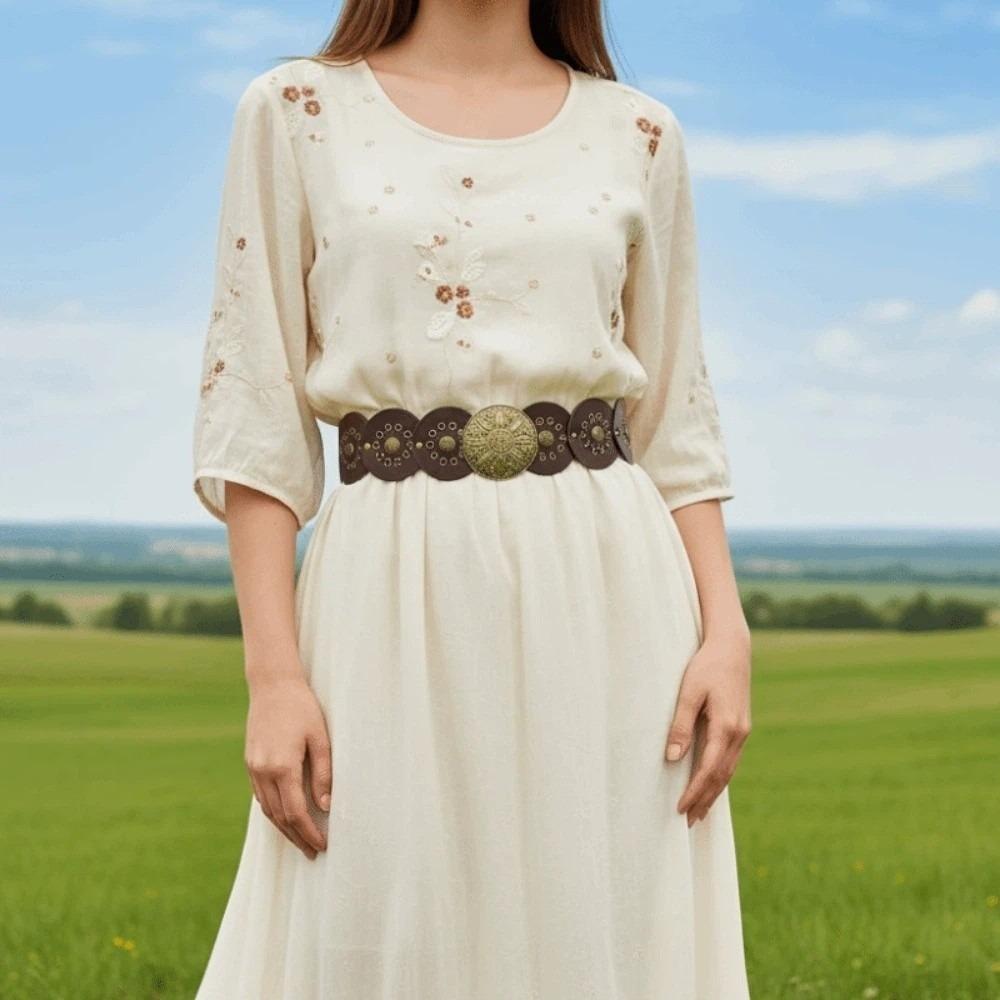 Zinc Zinc Alloy Ethnic Style Rivet Belt Y2K Disc PU Hollow Waistband Vintage Concho Wide Belt  Waist Seal