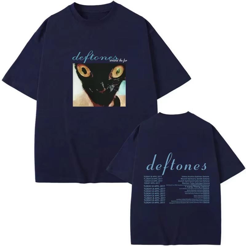 Модная футболка Deftones Around Футболка Хип-хоп рок-группа The Fur Tour Концерт группы Футболки с графикой кошки Качественная футболка из плотного хлопка