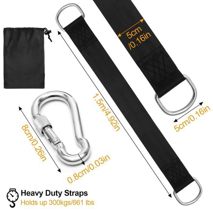 Sangles de suspension pour balançoire 2 pièces 1,5 m avec mousquetons — Nylon & inox, Heavy Duty