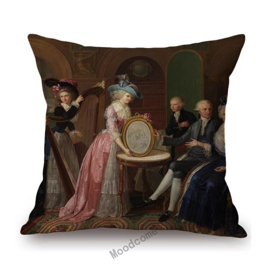 Royal Ancient European Elegant Madame Lady Princess Family Party Portrait Oil Painting Decorative Pillow Sofa Cushion Cover