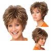 Synthetic Wigs for Women Natural Short Curly Wig with Bangs Brown Mix Blonde Wigs Daily Costume Casual Ladies Fake Hair