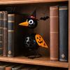 Spooky Halloween Decor Metal Crow Pumpkin Figurine, Wrought Iron Raven Statue with Witch Hat, Scary Ornament LED Candle Holder Lantern for Garden