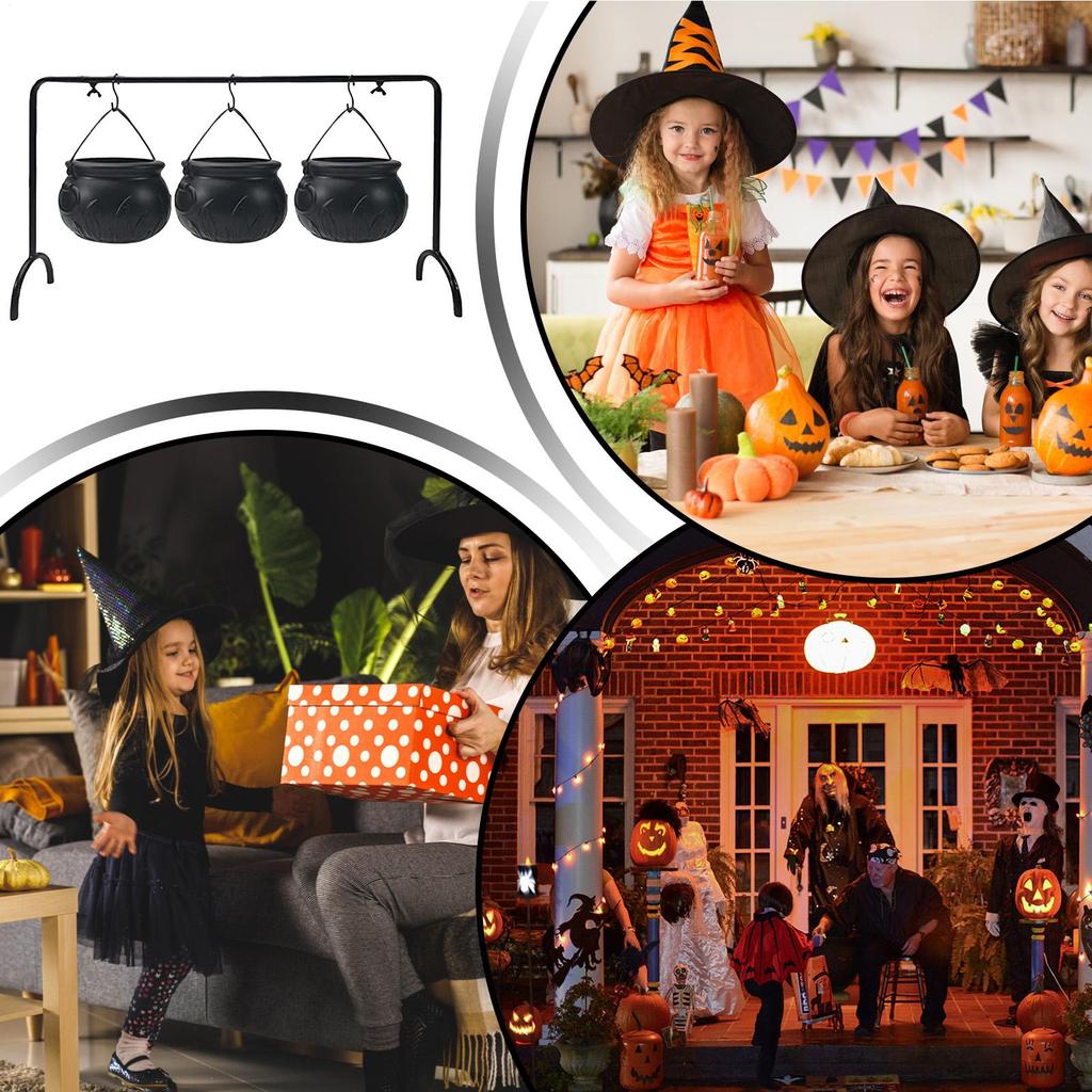 Black Cauldron Witch Bucket 3Pcs/set Holiday Candy Bucket Set Halloween Candy Servers for Decoration or Candy Storage