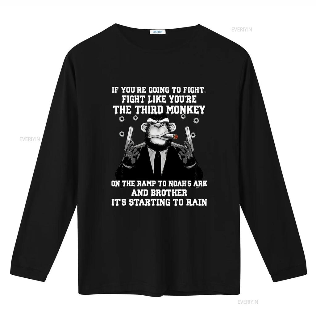 Fight Like Youre The Third Monkey Shirt Vintage Washed Casual Soft Fashion Streetwear Graphic Top For Everyday Wear Vintage