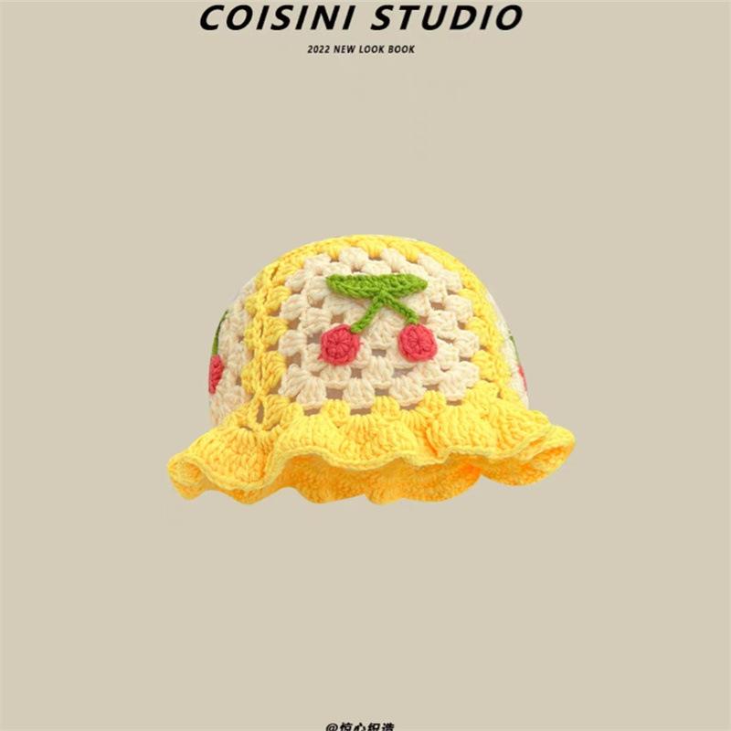 Ретро полая вязаная вручную шапка-горшок с цветком, женская осенне-зимняя, милая, универсальная, шерстяная шапка, демонстрирующая небольшой тренд