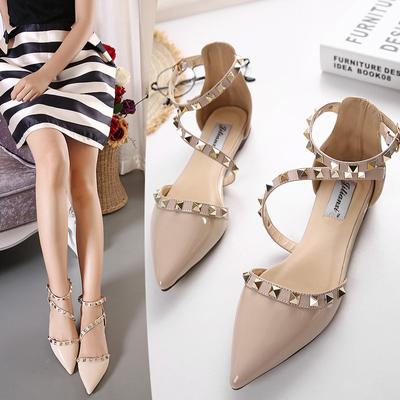 34-43 Большой размер маленький перец заклепка острый ремешок плоские туфли ивовый гвоздь плоские туфли одинарные туфли женская обувь ива