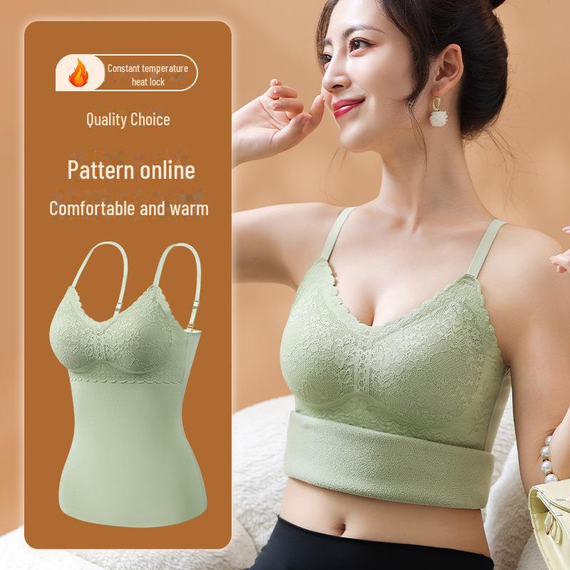 Женский двухсторонний бархатный жилет-комбинезон с нагрудными накладками, подкладкой из шелкового кашемира и бесшовным кружевным термобельем