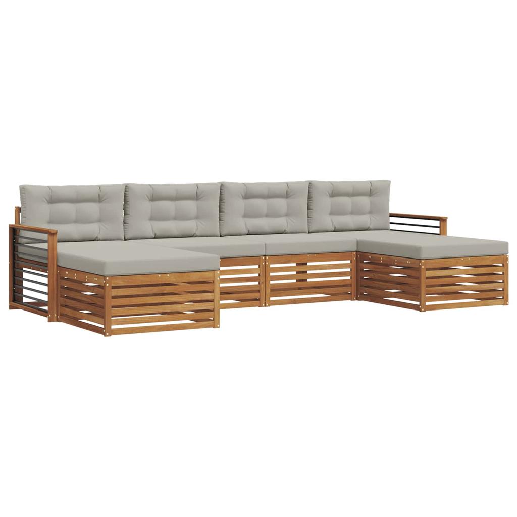 Outdoor Sofa Set 6 pcs Natural and Light Grey Solid Acacia Wood