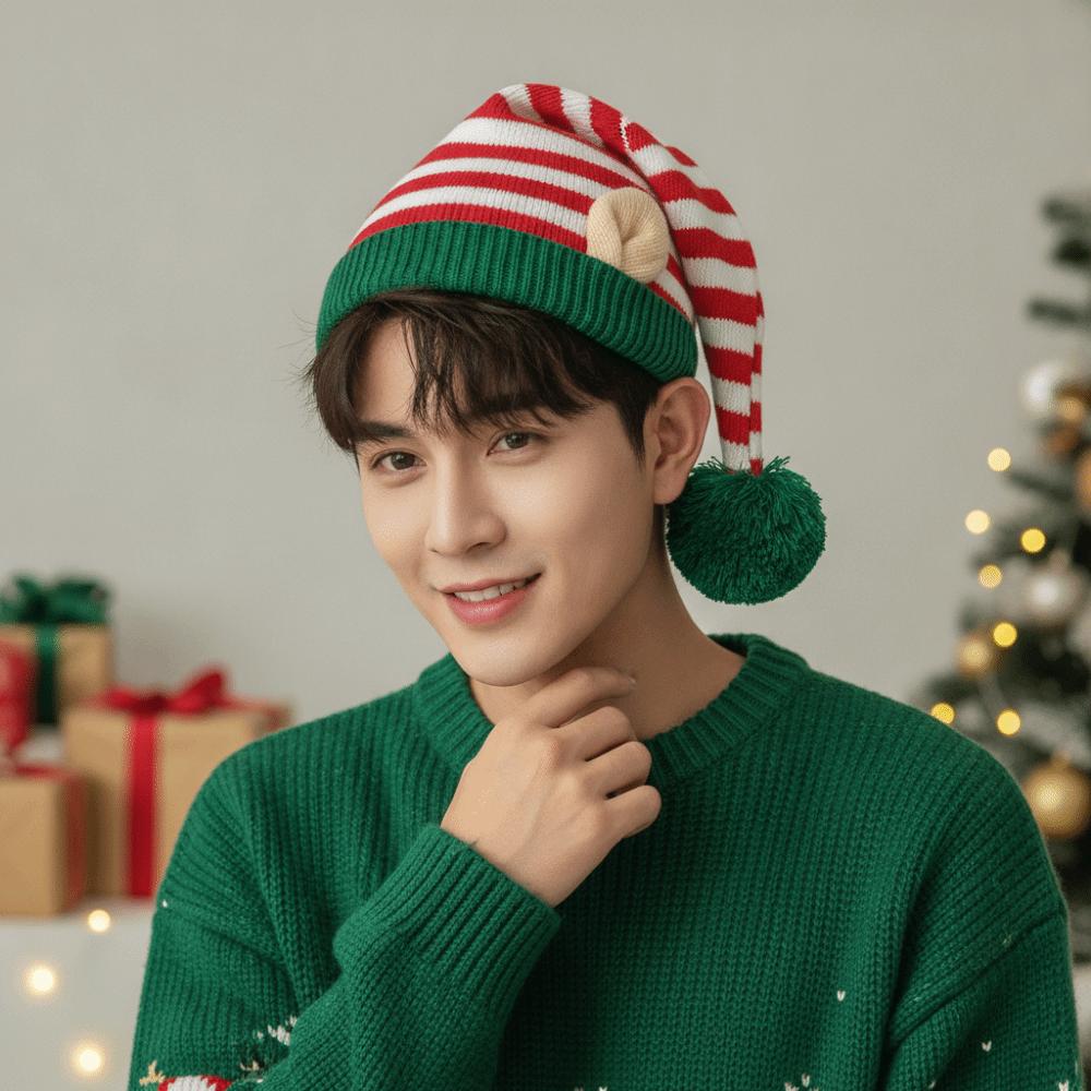 Warm Christmas Beanie Contrast Color Funny Party Headwear Elf Knit Hat Gathering