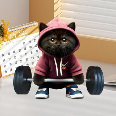 Фигурка кота-тяжеловеса, фитнес-мультяшный котенок, статуэтка из смолы, скульптура для дома, офиса, книжной полки, украшения для рабочего стола, подарок на день рождения