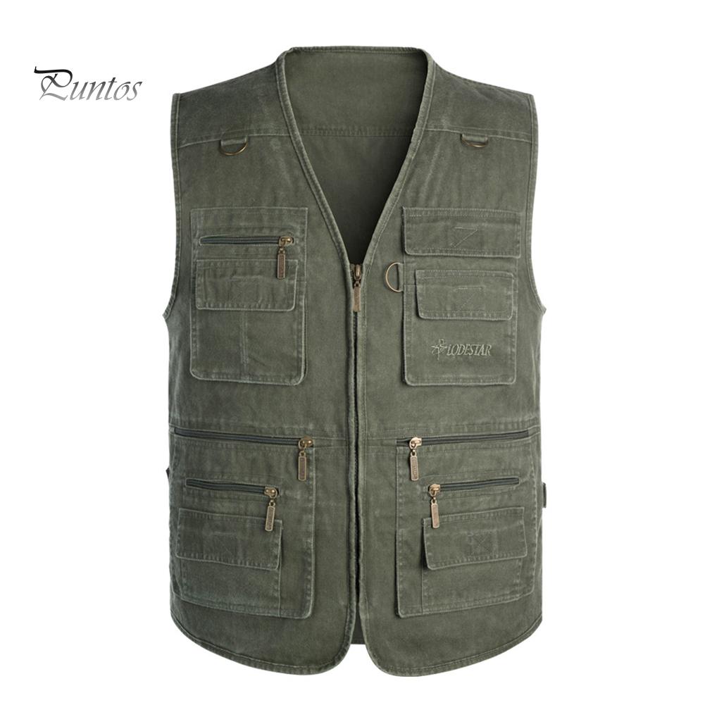 Puntos Men Multi Pocket Waistcoat Plus Size Outdoor Shooting Fishing Hiking Vest Jacket