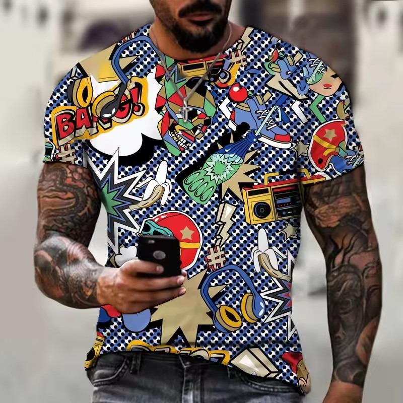 Fun Graffiti Street T-shirt 3D Printed Men's Hip Hop Summer Cool Tee Shirt Casual Youth Popular Personality Short Sleeve Top